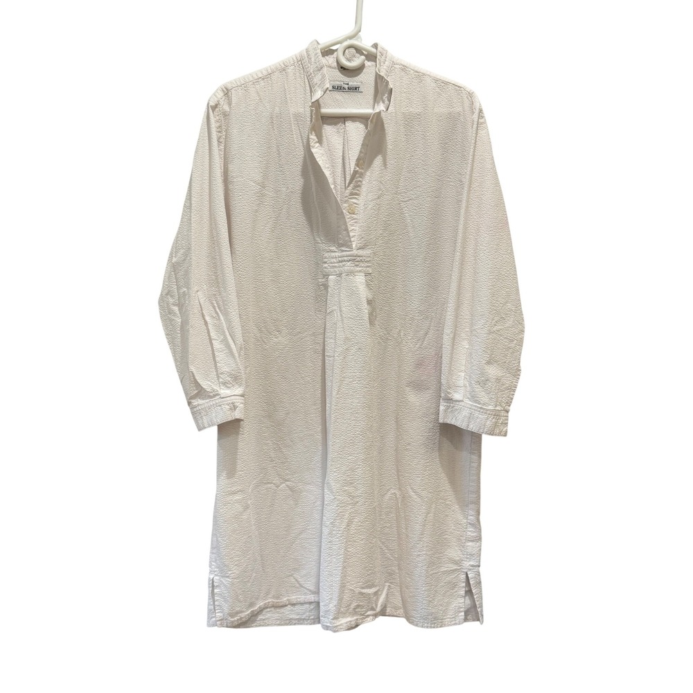 The Sleep Shirt Nightshirt Womens One Size White Seersucker Henley Loungewear